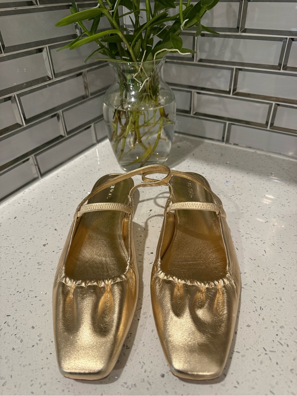 Vince Camuto Metallic Gold Square-Toe Slingback Flats